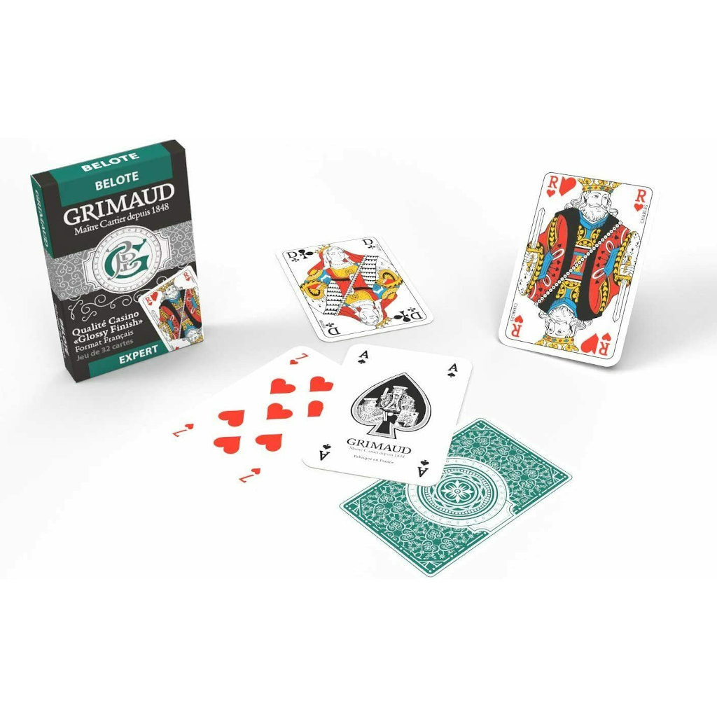 Grimaud Expert Belote - jeu de 32 cartes cartonnées plastifiées - format  bridge – 4 index standards